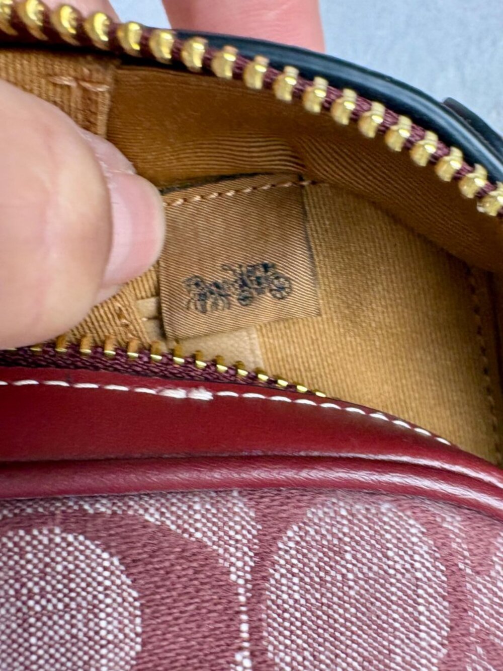 Coach Eva Phone Crossbody in Signature Chambray and Leather in Wine with Charm - Picture 11 of 16